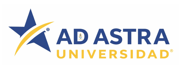 Logotipo azul y dorado de AD ASTRA UNIVERSIDAD mostrado en la sección Reglamento de la página original